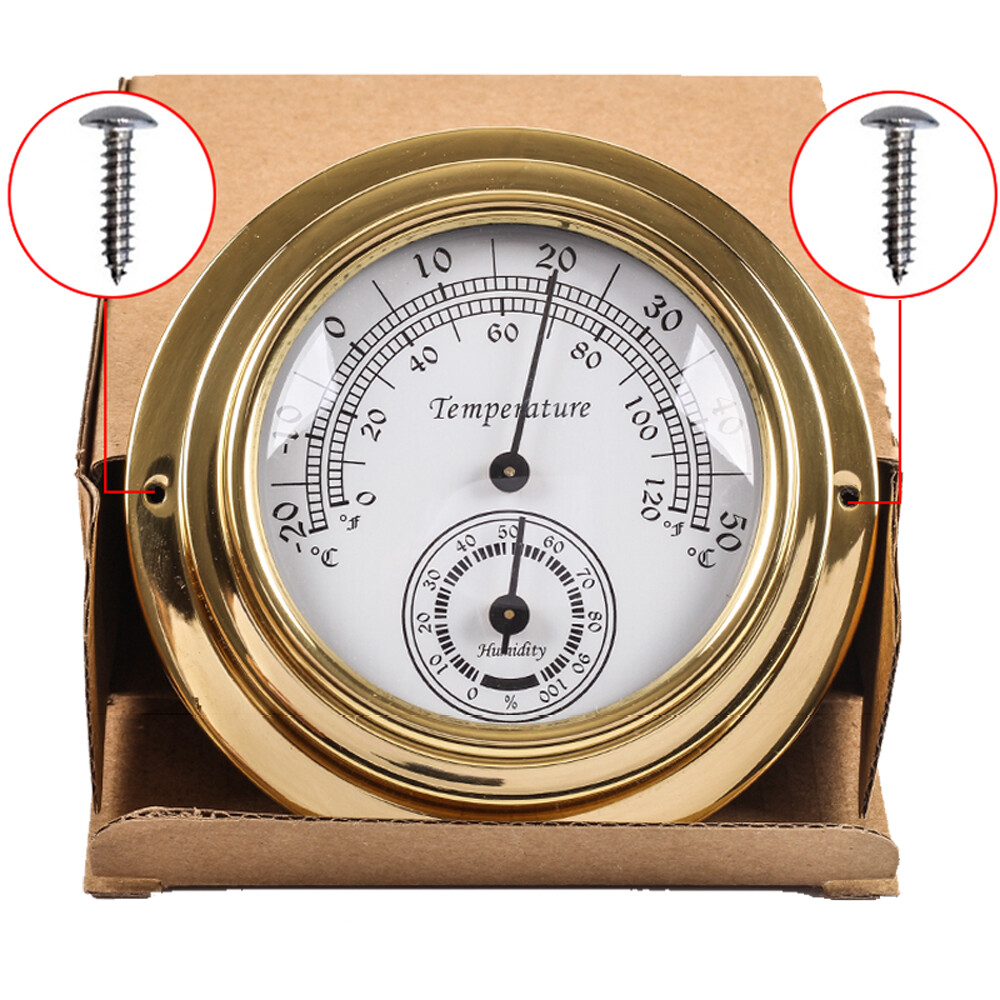10cm Dial Wall Mounted Brass Case Thermometer Hygrometer