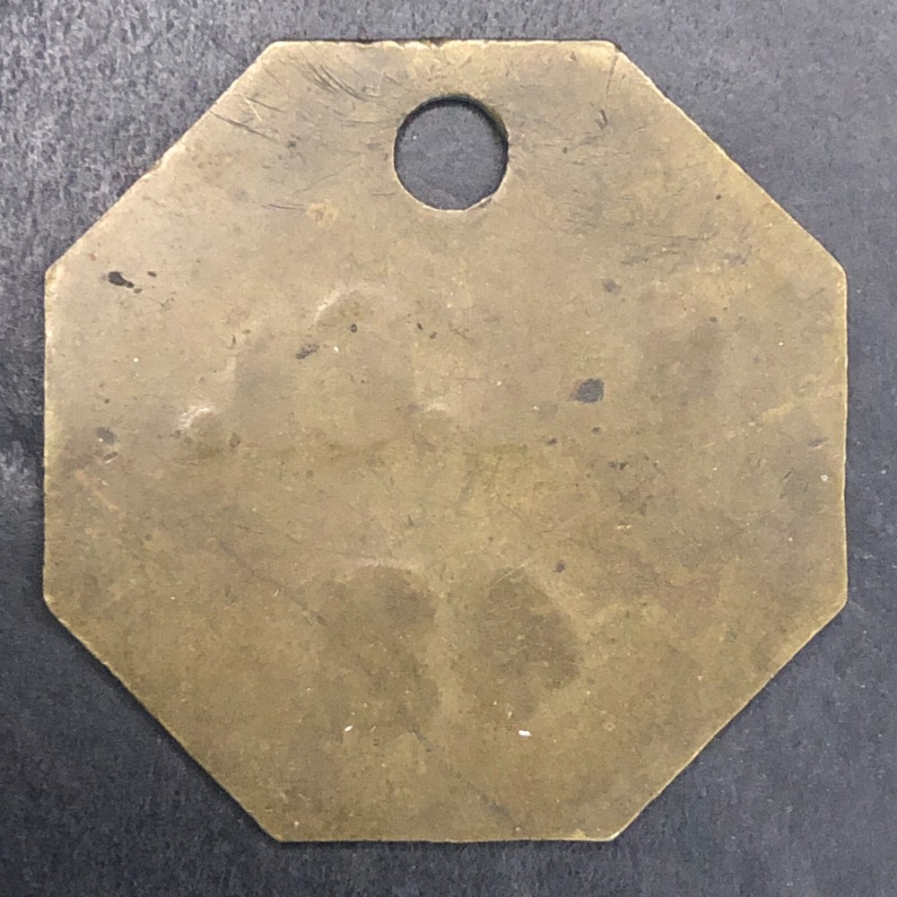 F.E. Co. "42" Brass Tool Tag Octagon 38mm