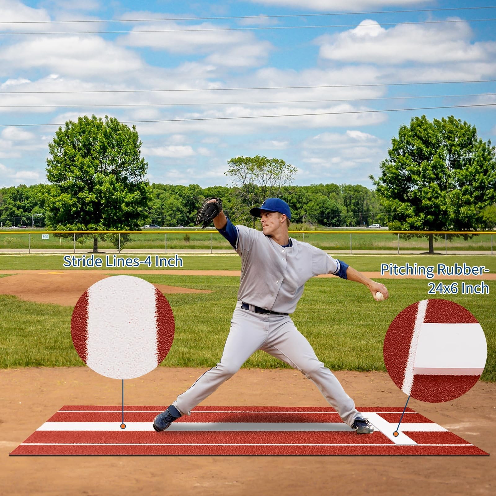 10x3ft Softball Pitching Mat, Portable Professional Mound, Non-Slip Rubber Base