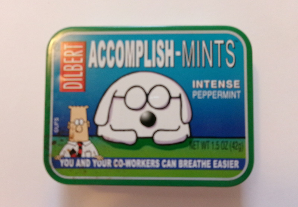 Dilbert Accomplish-Mints Intense Peppermint Mints Canister Metal Tin Box Empty