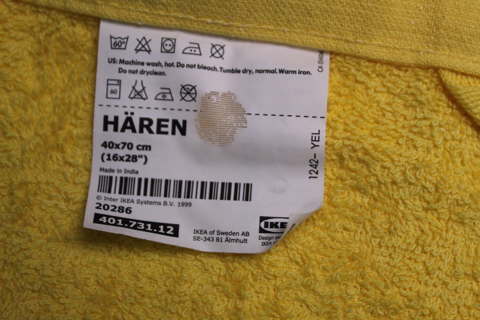 VINTAGE IKEA HAREN HAND TOWEL yellow 100% cotton 401.731.12
